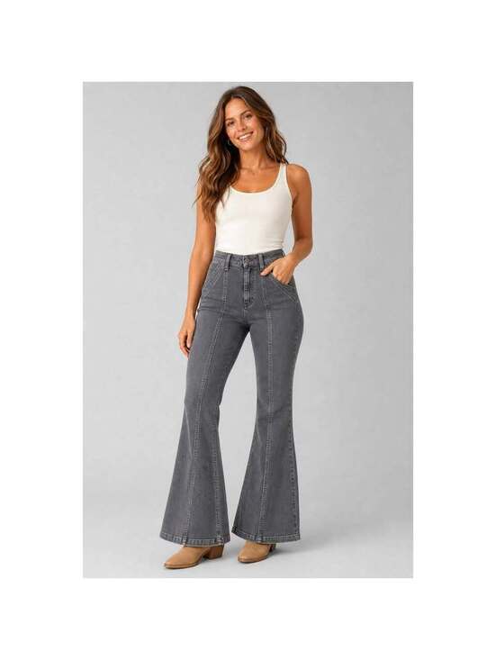 Denim - Idyllwind Miranda Lambert Size 6 Gray Wide Flare Bootcut Jeans High Rise Pintuck